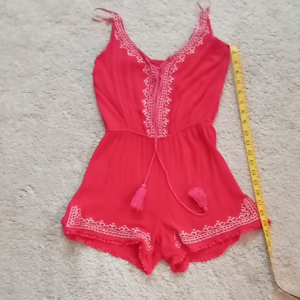 Women's Coral Lace Trim Romper